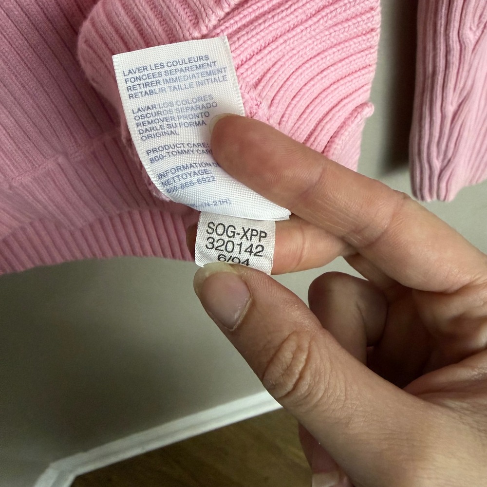 y2k Tommy Hilfiger Jeans Pink Ribbed Quarter Zip Sweater Large Preppy Coquette - Picture 7 of 8
